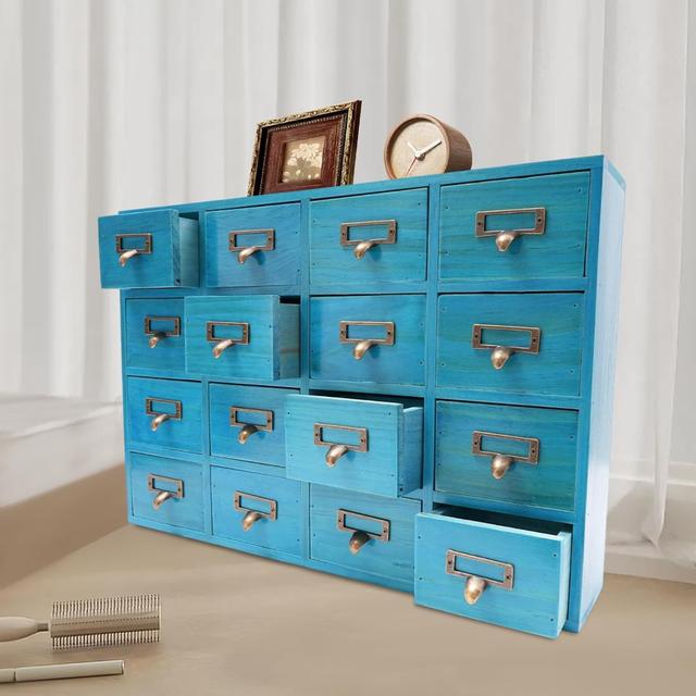 TEMU Vintage 16 Drawers Tabletop Library Cabinet Storage Box Apothecary Cabinet With Drawers, Cabinet With Drawers Traditional Design For Organized Storage, Storage Drawer Units