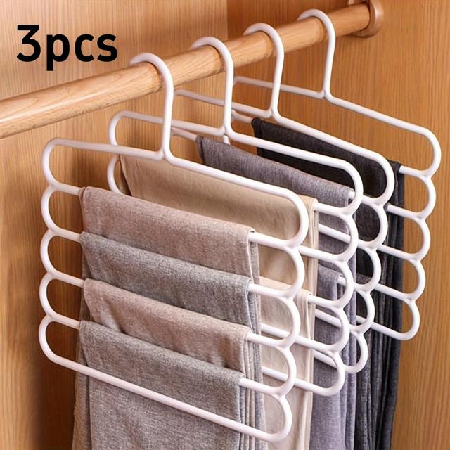 TEMU 3pcs Pants Hangers, 5-tier Non-slip Clothes Rack For Wardrobe & Scarf Storage, Polished Plastic