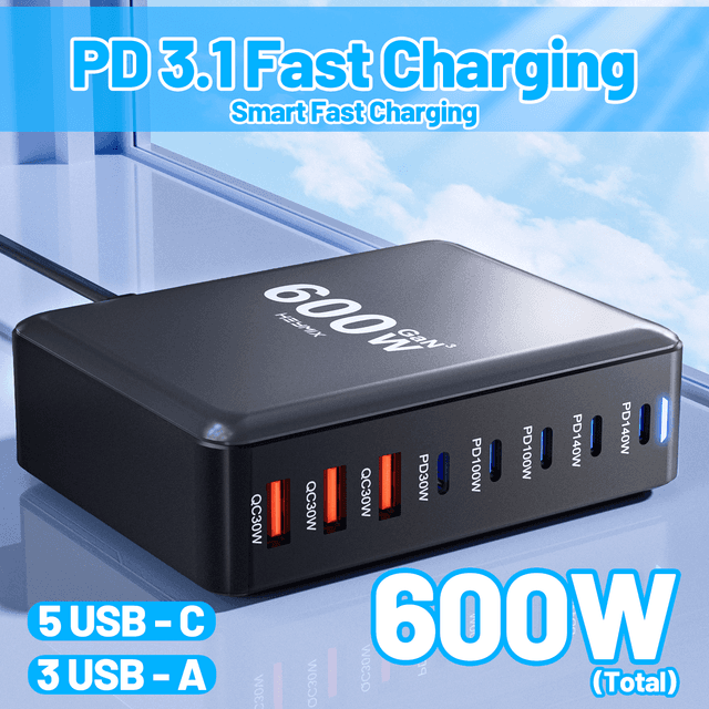 TEMU 600w Usb C Charging Station Pd140 W, Usb C Charger Block, 8 Port Usb C Charger Station, Usb Adapter For Macbook , Laptop, Ipad, S24/ S23,