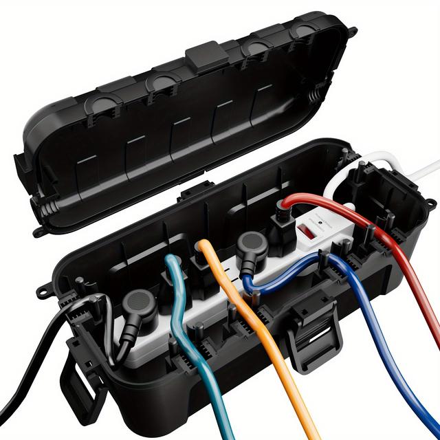 TEMU Outdoor Cable Protection Box With 6 Entry Points, Weatherproof Power Strip Cover For Sockets And Decorative Lighting