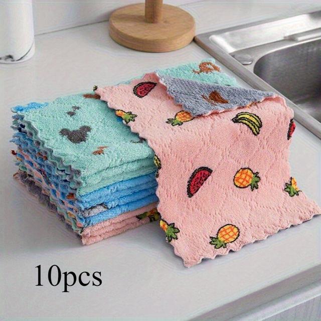 TEMU 10 Stück [Geschirrtücher für die Küche] Wiederverwendbare Spültücher aus Cellulose-Schwamm, Super Saugfähige Korallenvlies-Reinigungstücher, Waschbare Schnelltrocknende Handtücher