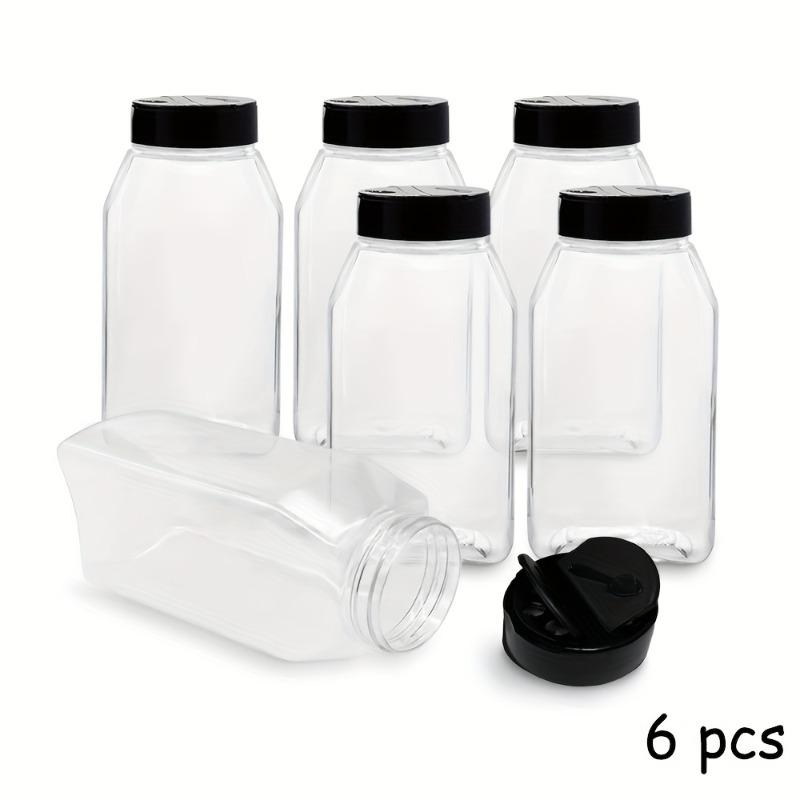TEMU 6pcs Clear Plastic Square Spice Jars With Black Lids - Airtight Reusable Shakers, 100ml Refillable Seasoning Containers Suitable Pantry, Camping, Picnics, Restaurants - & Hygienic