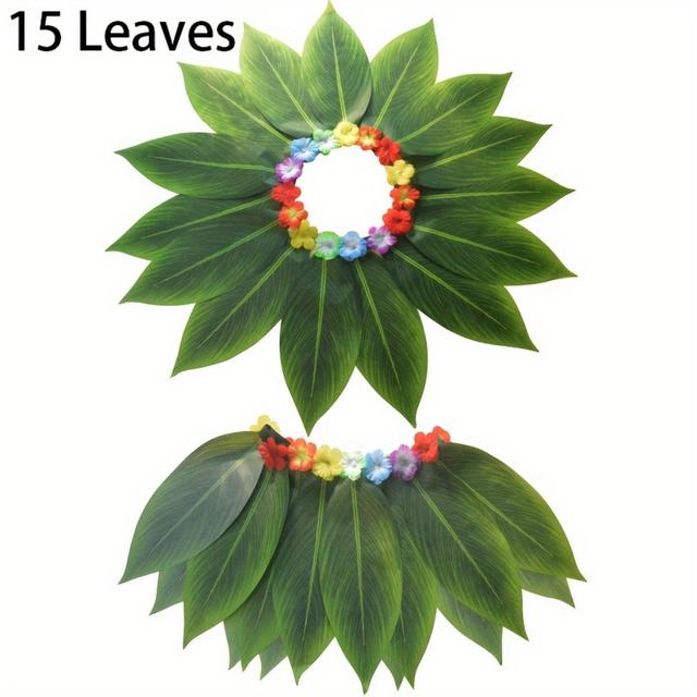 TEMU 10/15pcs Hawaiian Polyester Leaf Grass Skirt - Cartoon Theme Non- Weaving Method For Beach Festival Party Show Decoration