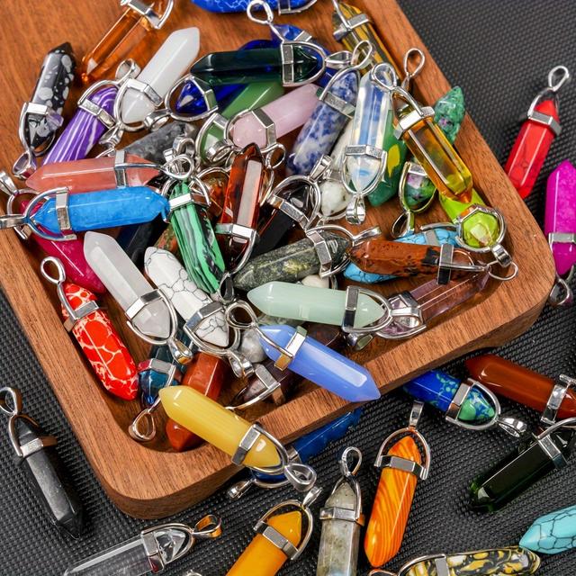 TEMU 60pcs Multicolor Mixed Hexagonal Artificial Crystal Pendants, Ideal For Diy Necklace Bracelet Earring Making, Perfect Gift