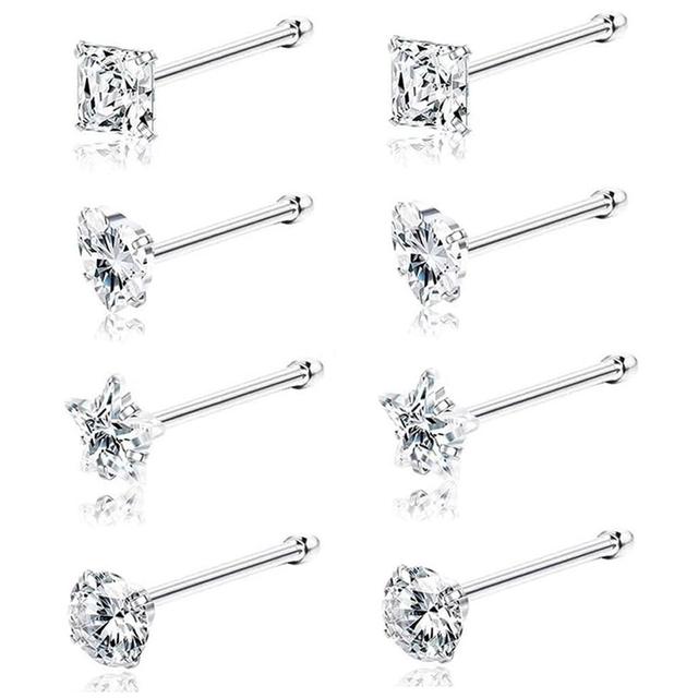 TEMU 8dílné sady 20G nosních kolíčků pro ženy Hypoalergenní nerezové oceli piercing šperky 3 mm L tvar nosní kolíčky 20 Gauge nosní kolíčky nosní šroubovací kolíčky