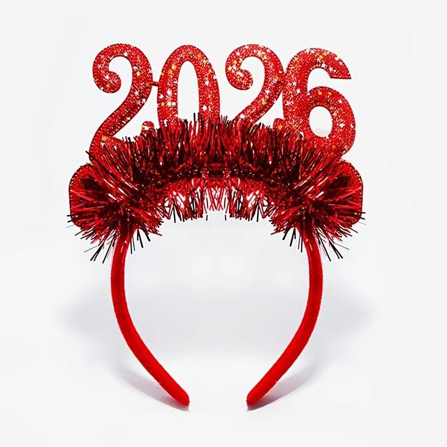 TEMU Набір з 3 штук, Аксесуари для волосся на Новий 2026 рік: Золоті, Синє-Червоно-Білі Блискучі Обручі та Головні Убори зі Штучними Кольоровими Цифрами – Для Вечірок, Банів і Заходів