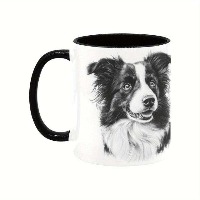 TEMU 1pc Cute Border Collie Dog Ceramic Coffee Mug - Reusable Hand Wash Only, Black & , Tea, Hot Chocolate, Ideal Gift For Dog Lovers, Birthdays & Holidays, Holiday Drinkware, Coffee Bar Accessories