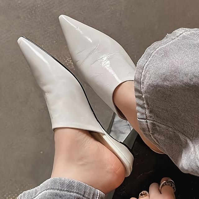 TEMU Women's Chunky Heel Pointed Toe Mule Shoes - Synthetic Cover Black Shoes With Round Toe & Non-slip Sole For , Casual & Formal Wear, High Heel Shoes, Formal Footwear, Sleek , Durable Footwear