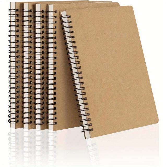 TEMU 5pcs Spiral Notebooks A5 Lined College Ruled Journals Bulk Thick Paper For Work, Study, Notes Taking, Gifts 120 Pages/60 Sheets Brown