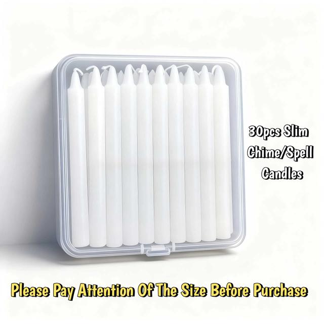 TEMU 30 قطعة شموع بيضاء طويلة ونحيفة - 4.33 بوصة طول × 0.4 بوصة عرض، وقت احتراق 1 ساعة، بلاستيكية مربعة للطقوس والديكور