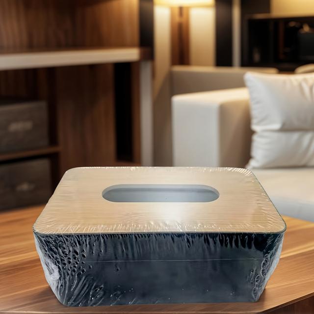 TEMU 1pc A Spacious Modern Tissue Box Holder And Natural Wood Grain Plastic - A Rectangular Organizer Featuring An Lid, Suitable For Durable Use In Bathrooms, Living Rooms