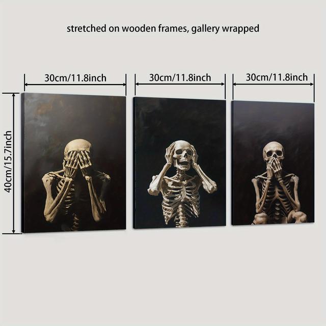 TEMU 2d Flat, 2d Flat, Set Of 3 Wooden-framed Canvas Prints Featuring 2d Flat Art, Showcasing Creativity Through Skeleton Poses That And Fear. Ideal For Home Wall Decoration