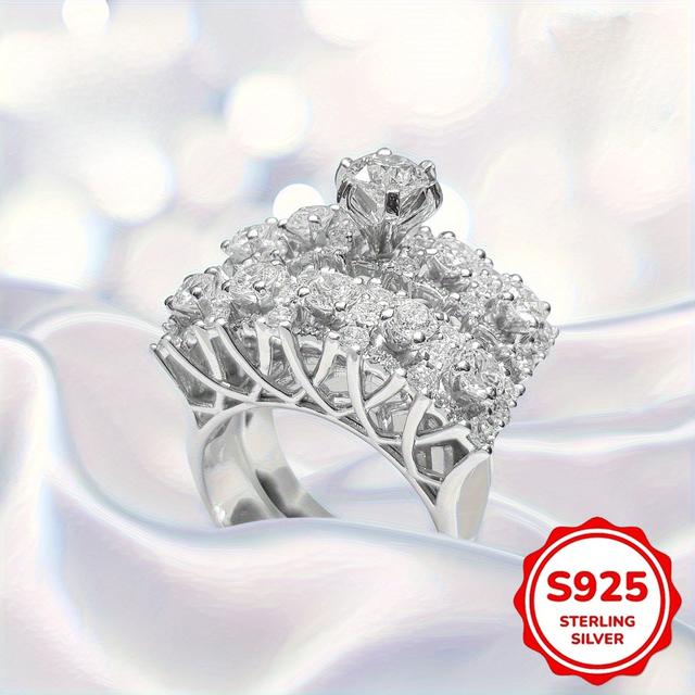 TEMU 2 Sets Of Luxurious 925 Silver Synthetic Zirconia Women's Wedding Rings, Engagement Rings, And Proposal Rings