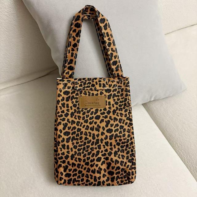TEMU Stylish Leopard Print Insulated Lunch Bag With Handles - Durable Polyester, Office, Picnics, And , Picnic Essentials | Leopard Print Bag | Durable Polyester