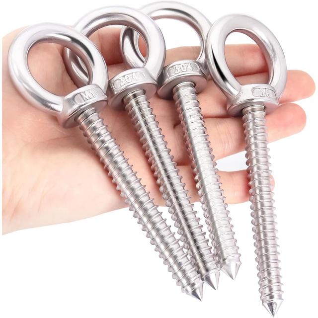 TEMU 4 Stück 304 Edelstahl Schwerlast-Ösen M10 - 300 kg Tragfähigkeit Schraubhaken für Hängematte/Yoga-Schaukel, Outdoor-Abenteuerausrüstung (Selbstschneidend, Rostfrei)