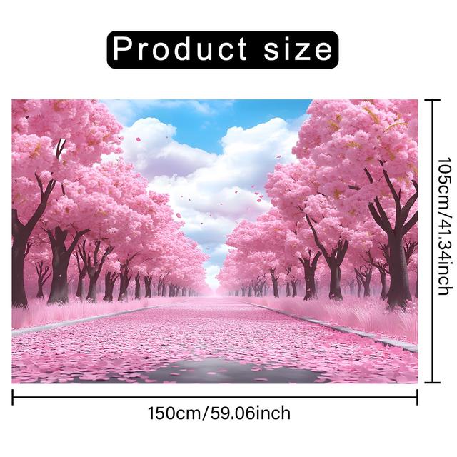 TEMU 1枚 ピンクの桜柄ポリエステル背景バナー - 結婚式、誕生日、記念日用の多目的屋内/屋外写真背景 - 電気不要の季節の部屋＆庭の装飾、壁飾り、使いやすい