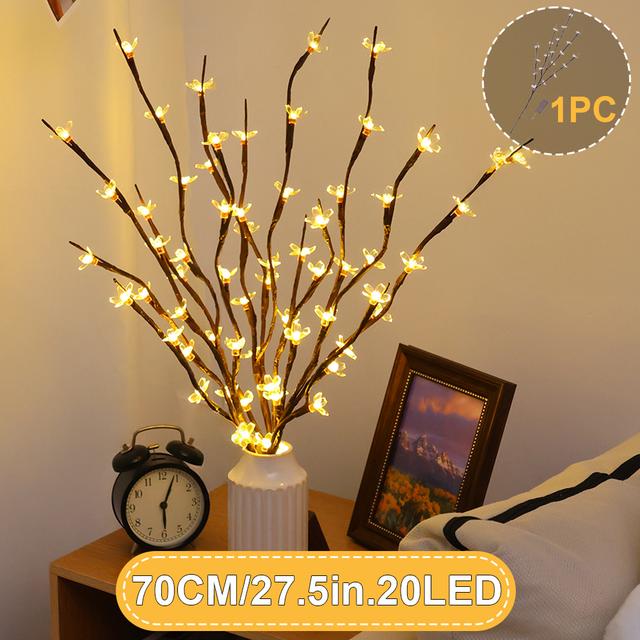 TEMU 1 rama de luces, 20 luces LED de , 70 cm/2.3 pulgadas, , para dormitorio, , chimenea, decoración de mesa, boda, , , Acción de Gracias, Navidad, Año , decoración interior, decorativas