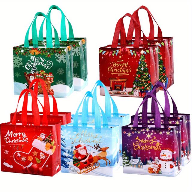 TEMU 10/20pcs Christmas Gift Bags | Small Reusable Non-woven Christmas Tote Bags With Handles, Perfect For Gift Wrap/party Favor Supplies, New Year Shopping Bag, 23×22×11cm, In Red And Green