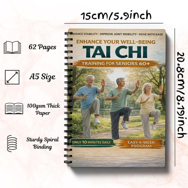 TEMU Tai Chi For : 10-minute Gentle Exercises For Stability, Joint Flexibility & Self- | Options For Sitting & Standing, 4-week Home Program, Large Print, , Spiral Bound, Paper Format, Mi