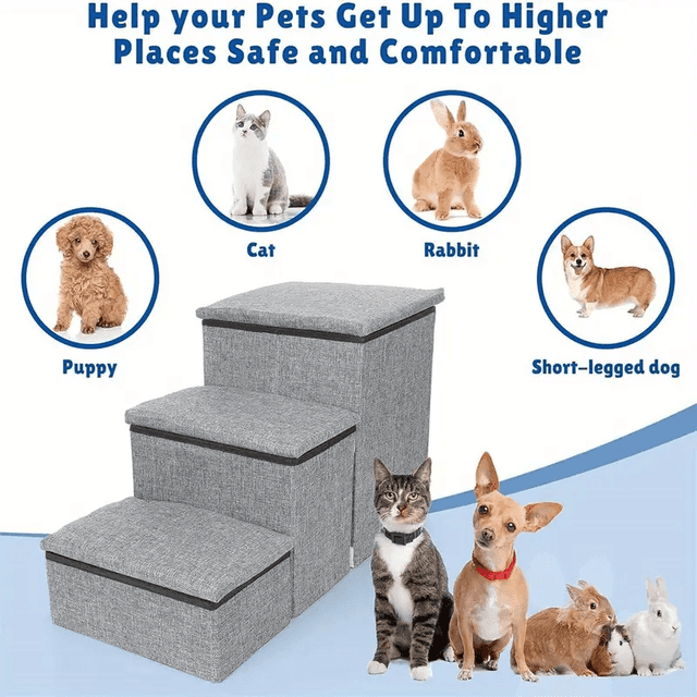 TEMU Foldable Pet Stairs For Small Or Medium Pet, Polyester Dog Step Ladder With Storage Boxes, Easy Climb Bed , & Lightweight, Ideal For Indoor Use