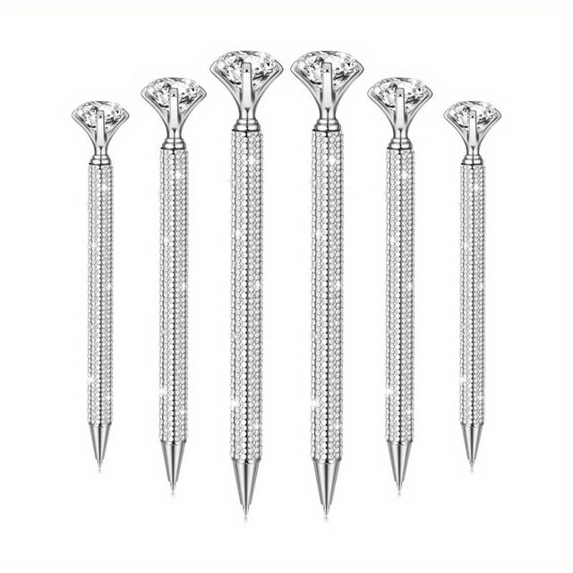 TEMU A Set Of 6 Diamond Pens With , A Shiny Golden Ballpoint Pen With Sparkling Water Diamonds.