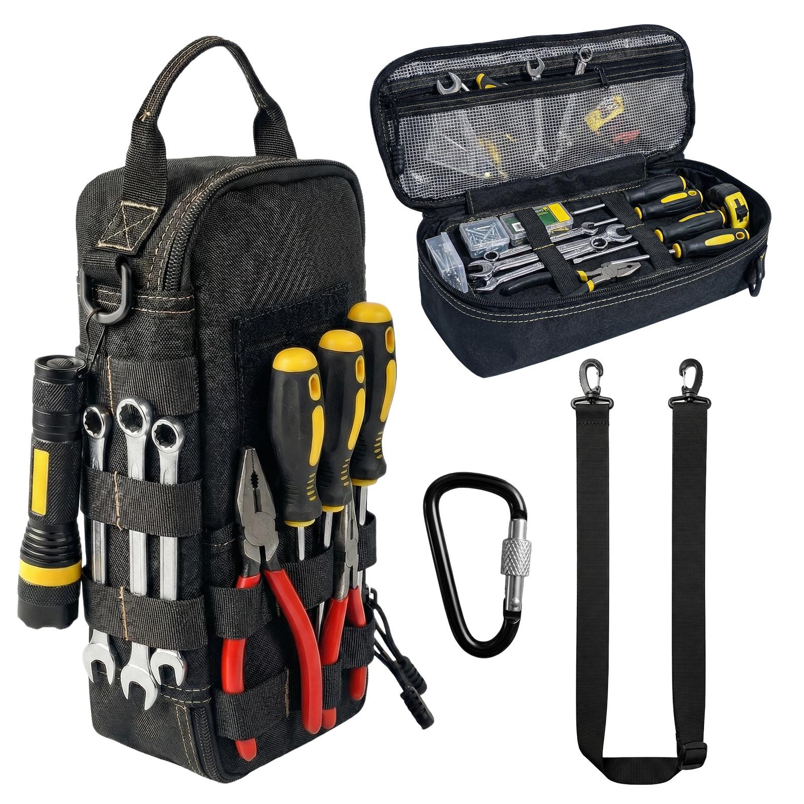 TEMU Sac à outils robuste pour hommes avec , pochette à outils tactique, boîte de rangement utilitaire portable avec bandoulière, convient pour EDC, motos, camping, en voiture, électriciens,