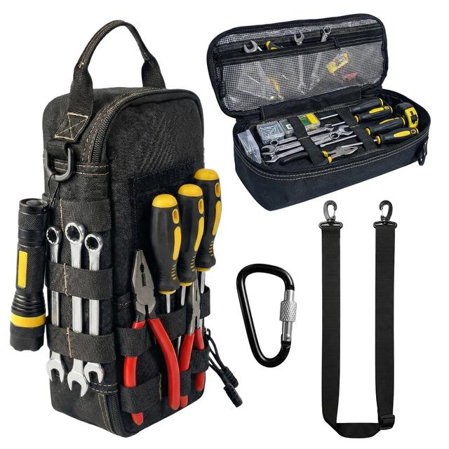 TEMU Sac à outils robuste pour hommes avec , pochette à outils tactique, boîte de rangement utilitaire portable avec bandoulière, convient pour EDC, motos, camping, en voiture, électriciens,
