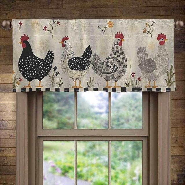 TEMU Farm Chicken Window Drapes, Short Kitchen Curtains For Home, Rod Pocket Valance Curtains, Made Of Translucent Polyester Fabric, Ideal For Decorating Kitchen, Bathroom, Living Room, Dining Room,