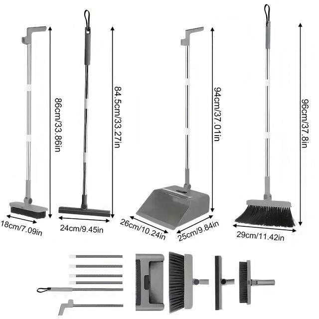 TEMU This Is A Multifunctional Broom And Dustpan Set That Folds For , Featuring An Upgraded Design With Options For A Broom, Dustpan, Wiper, And Floor Brush. It Includes A Larger And Sturdier Broom