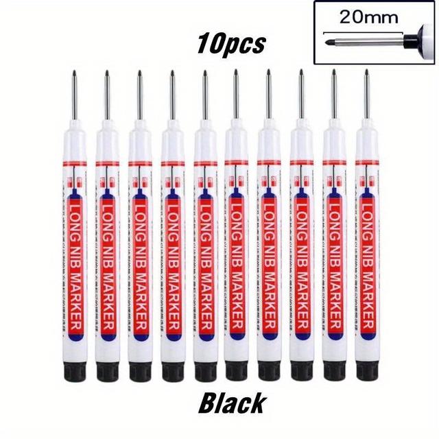 TEMU 10pcs/ Multi-surface Deep Hole Markers - 20mm Long Nib, Waterproof No Bleed Pens For Woodworking, Metal, Plastic & Diy Crafts - Red, Blue, Green, Black'