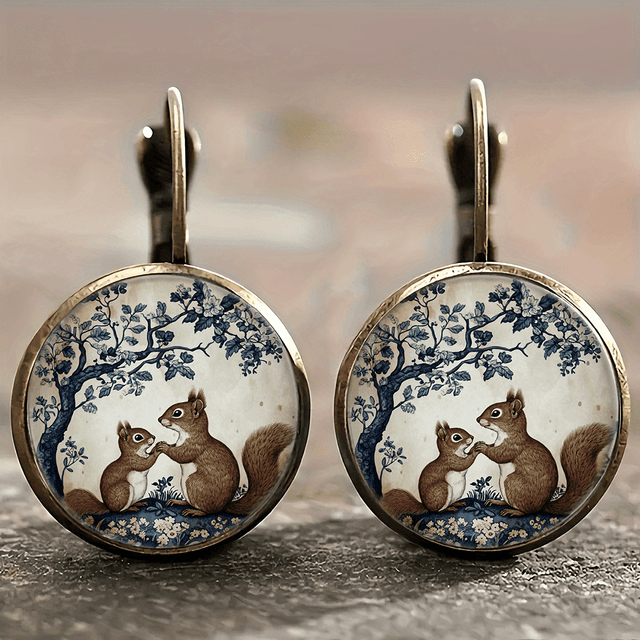 TEMU Women's Vintage Squirrel Earrings - Antique Bronze Finish With , Everyday & Formal Jewelry Gift For Birthdays, Christmas, 's Day - Cute Animal Earrings For Women