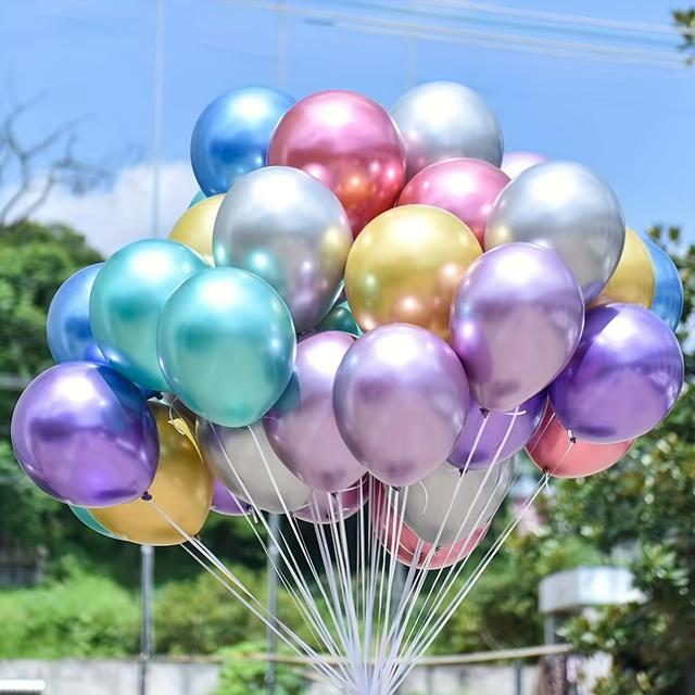 TEMU 80pcs Premium Metallic Chrome Balloons - 12" Assorted Colors, Latex Party Decorations For Graduation, Showers, Birthdays, Bridal & Wedding Celebrations