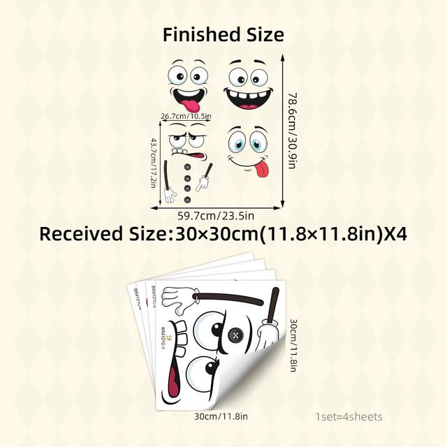 TEMU 4pcs Set Cartoon Face Stickers,self-adhesive, Plastic Surface Compatible, Disposable, Home Decoration Suitable For Trash Can, Wall, Toilet, Refrigerator, Glossy Finish, Fun Themed Decor