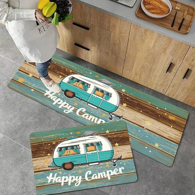 TEMU 2pcs "" Kitchen Mats - Vintage Wood Grain & Teal Design, Non-slip, Washable Polypropylene Rugs With Rectangular Shape - Kitchen, Bedroom, Bathroom Home Decor, Kitchen Rugs