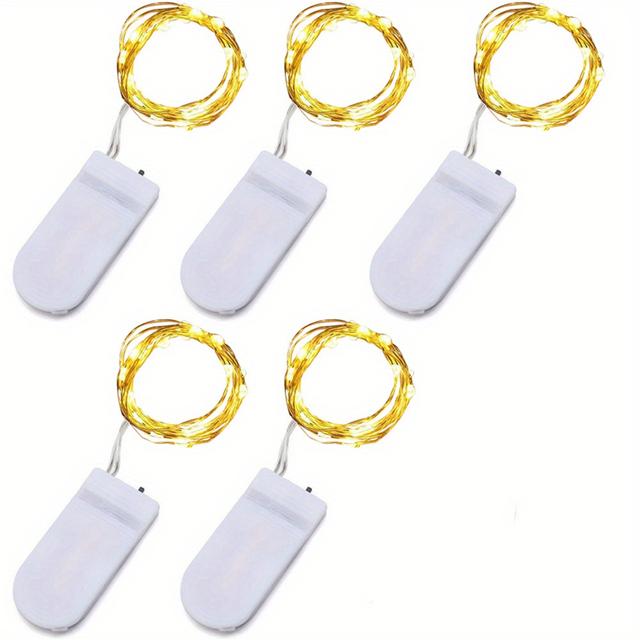 TEMU 5/10pcs 1m Fairy String Lights, White Mini Battery Operated Led For New Year, Party, Wedding, Bedroom, Table Decoration - Switch Control, Non-rechargeable Button Battery