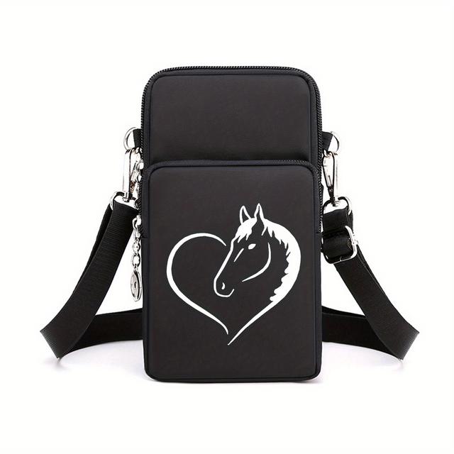 TEMU Crossbody Bag mit Liebespferd Design - Vielseitige Umhängetasche mit mehreren , Kopfhöreranschluss, verstellbarem Riemen und kompaktem Organizer für Pendler (Handy, Karten, Essentials)