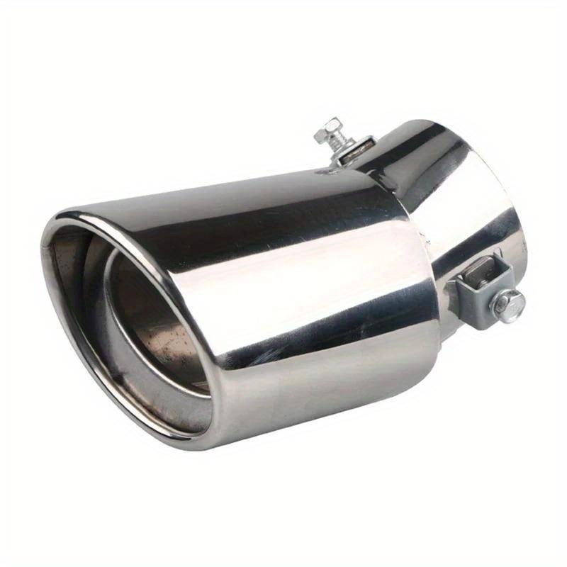 TEMU 1pc Stainless Exhaust Muffler Tip - Round Chrome Tailpipe With High-temperature Protection, For Vehicle Performance, Car Muffler Replacement, Polished Tailpipe, Stainless Steel Muffler