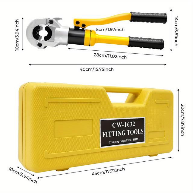 TEMU Hydraulische Rohrzange, 16mm 6T Crimpzangen TH 16-32 Pressbacken 360° für Verbundrohre Fittings, Profilcrimp-Zangensatz
