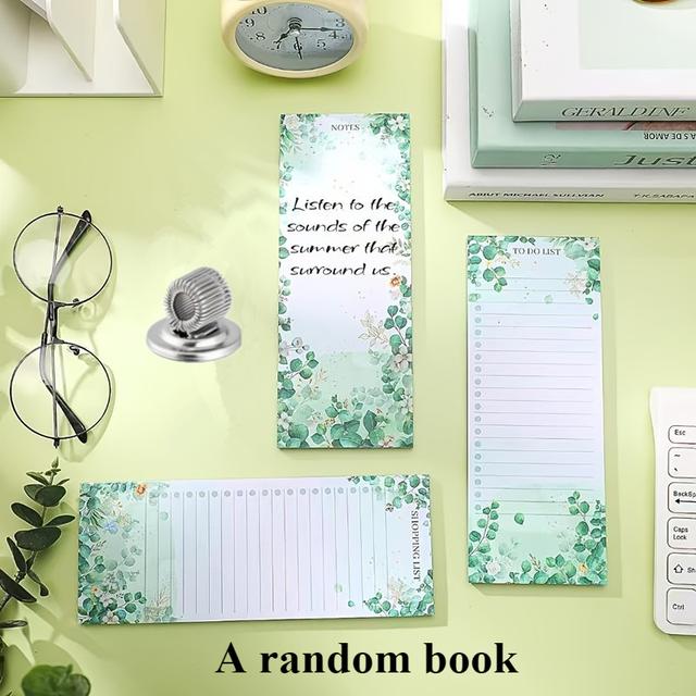 TEMU 2 Magnetiska -block: Magnetisk anteckningsbok och kylskåpspennhållare - (Penna ingår ej), Eukalyptusblad-design och magnetiskt lock - 3X7.9 tum Shoppinglista, Att-göra-, Memo, - Kök, Kontor