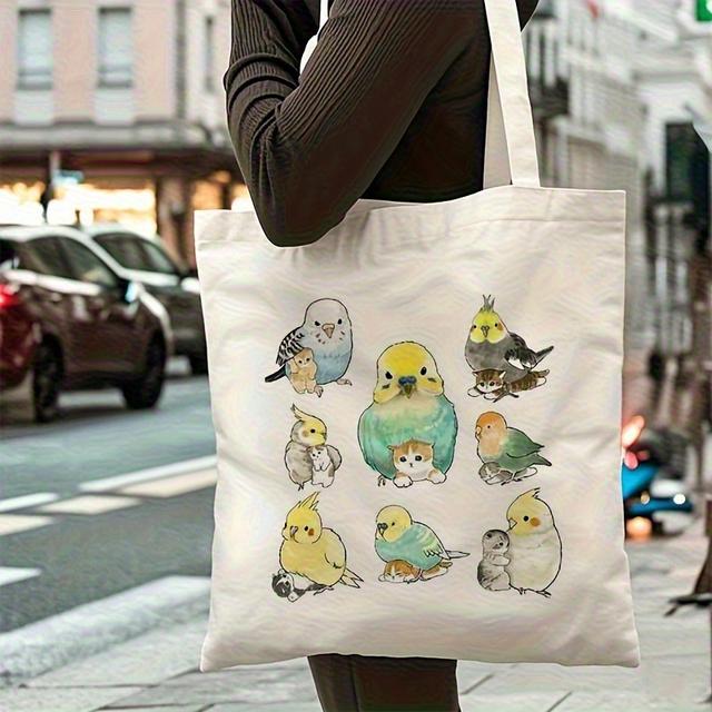 TEMU 1個 女性用 軽量折りたたみトートバッグ - 大容量オープントップショルダーバッグ、かわいい鳥柄、イエロー・ブルー・グレー・ブラック・ブラウン・ホワイト・ベージュ - 旅行・仕事・日常使いに耐久性のあるポリエステル製、大容量カジュアルパース、おしゃれなアクセサリー、頑丈ハンドル構造