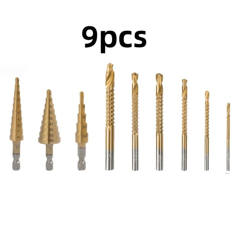 TEMU 9pcs Step Drill Bit Set, Metal Drilling Kit With Tower-type Multi-level Hole Opener For Woodworking And Core Drilling- Core Boring Tool