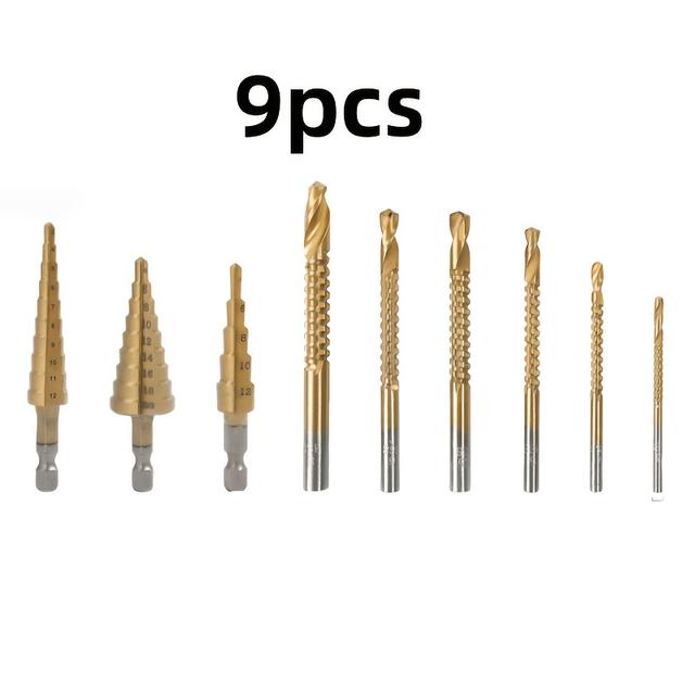 TEMU 9pcs Step Drill Bit Set, Metal Drilling Kit With Tower-type Multi-level Hole Opener For Woodworking And Core Drilling- Core Boring Tool