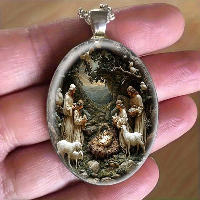 TEMU This Pendant Featuring A Nativity Scene From 1pc For A Gift. 1pc Religious Jewelry With Beautiful , Perfect For The . Alloy Glass Pendant Is Romantic And Stylish