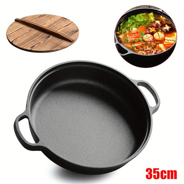 TEMU 1pc Cncest 35cm Cast Iron With Lid - Hand Wash Only, Heat Stable, Pan For Kitchen Use