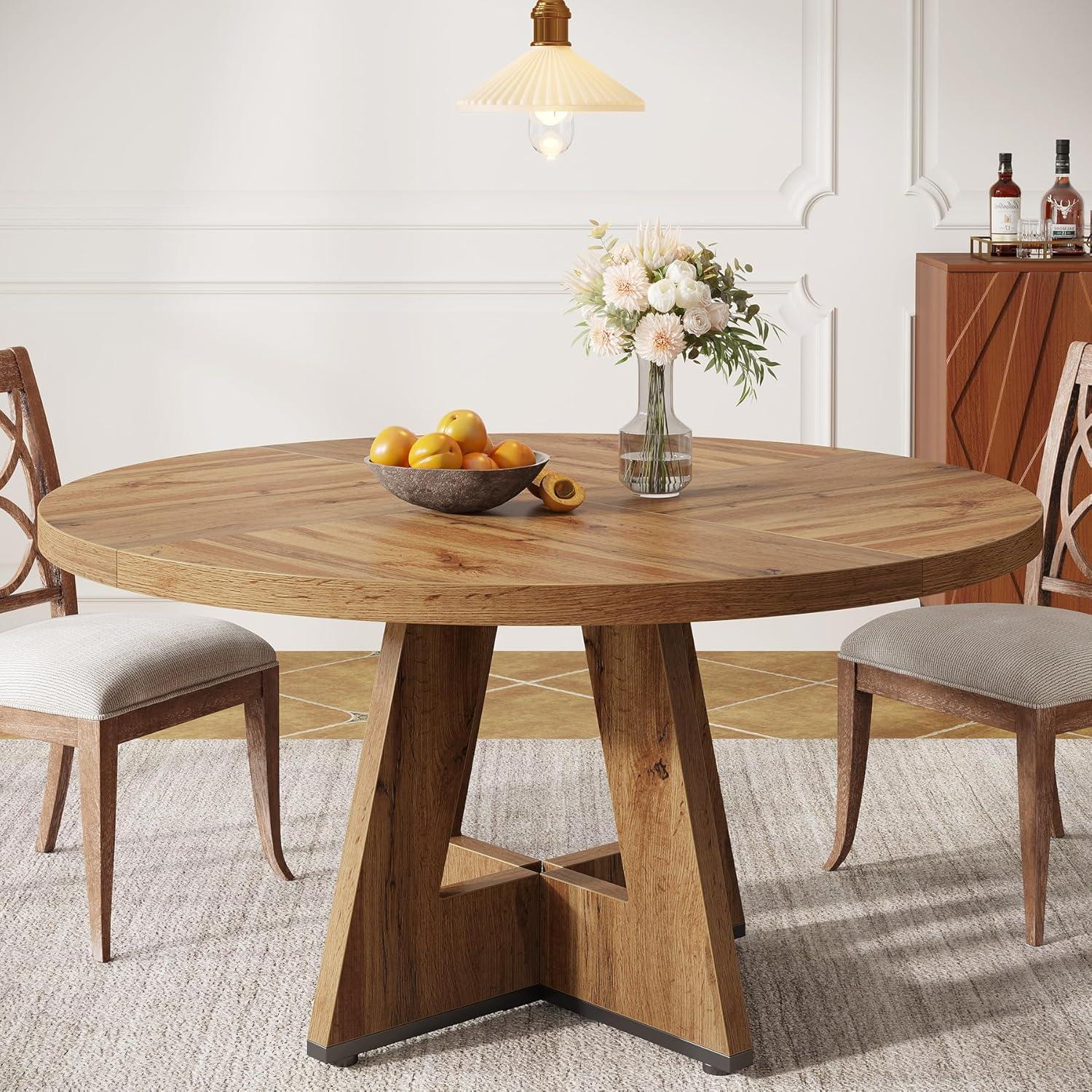 TEMU Mesa Redonda de Comedor, Mesa de Cocina para Sala de Comedor, , Mesas de Comedor de 120 cm para 4 , Mesa de Comedor Estilo con Tablero y Patas de Madera, Solo