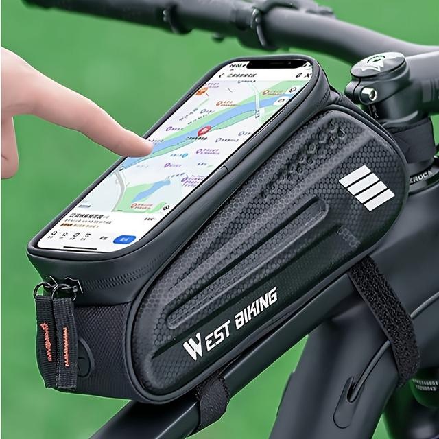 TEMU 1 حقيبة دراجة صلبة مع حامل هاتف بشاشة لمس، سعة كبيرة لتجهيزات الدراجات الجبلية والطرق