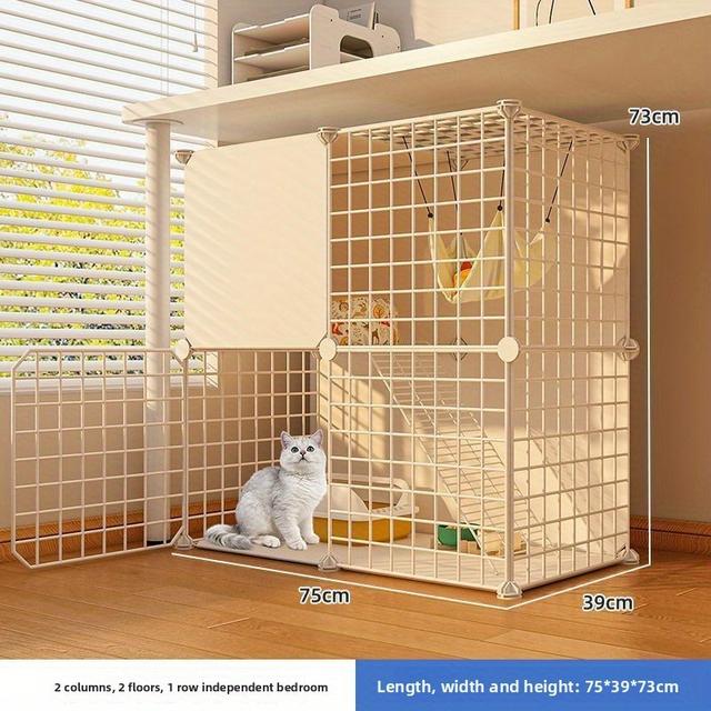 TEMU 頑丈な多層ペットヴィラ、耐久性のある鉄製で猫、犬、ウサギ、その他の小動物向けに設計。はしごと取り外し可能なトレイが特徴で、室内装飾に最適です