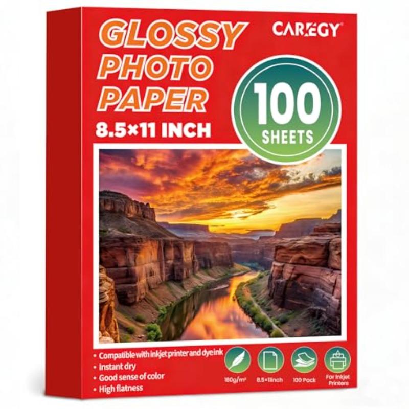 TEMU 100 Sheets Single Sided Glossy Photo Paper For Inkjet 8.5x11 Inches 180gsm Printer Picture For Inkjet Printer With Dye Ink
