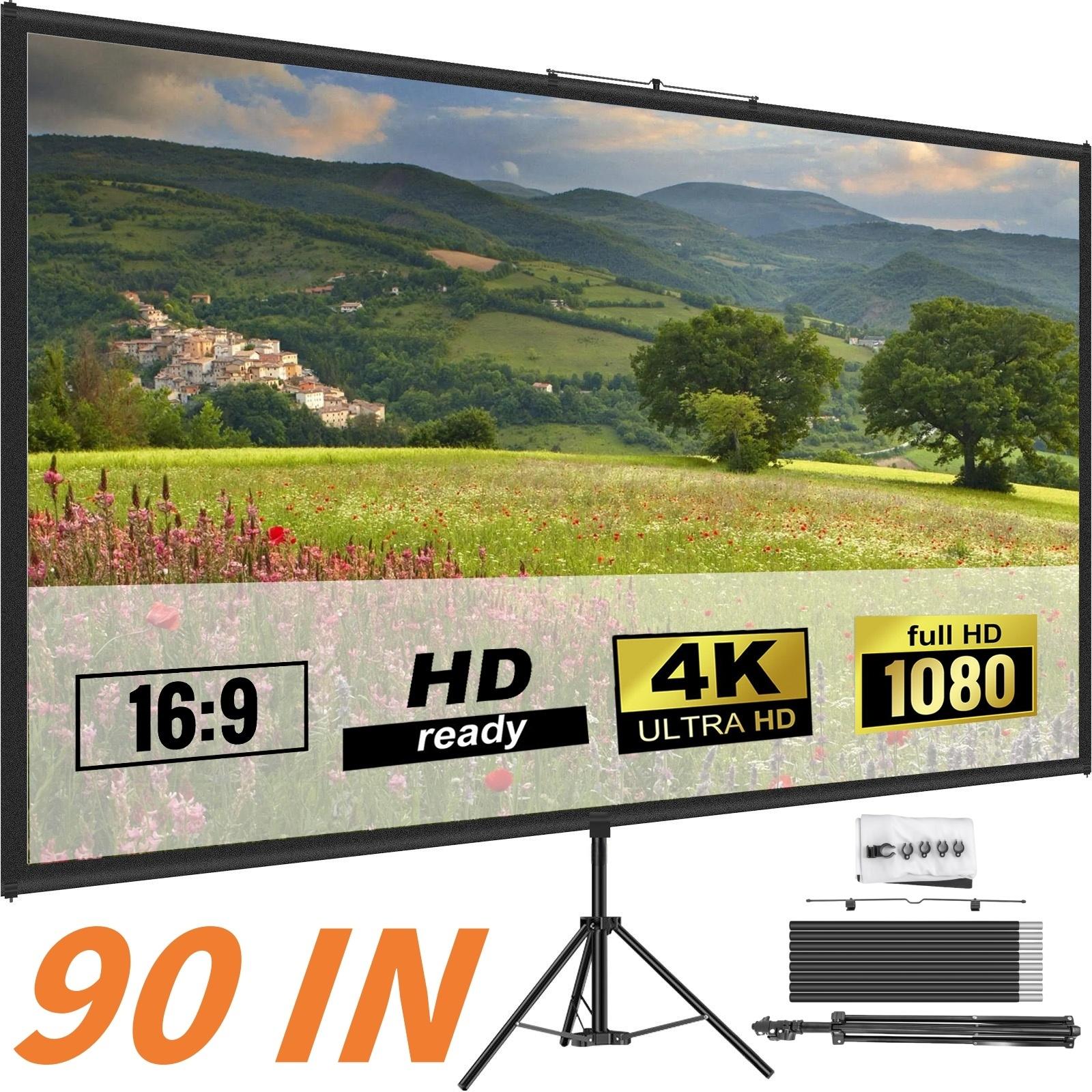 TEMU 90-inch Portable 4k Hd Tripod Projector Screen With Stand - Wrinkle-free Height-adjustable Projection Screen Suitable For Indoor/, , Gaming, Presentations