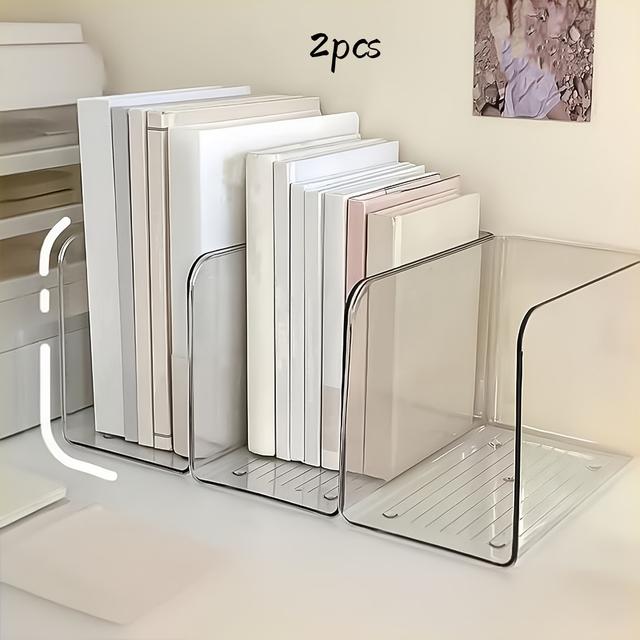 TEMU Trendy 2025 2pcs Acrylic Bookends, Minimalist Desktop Organizer Office& Study, File Holder, Compact Space-saving Design, Books& Stationery